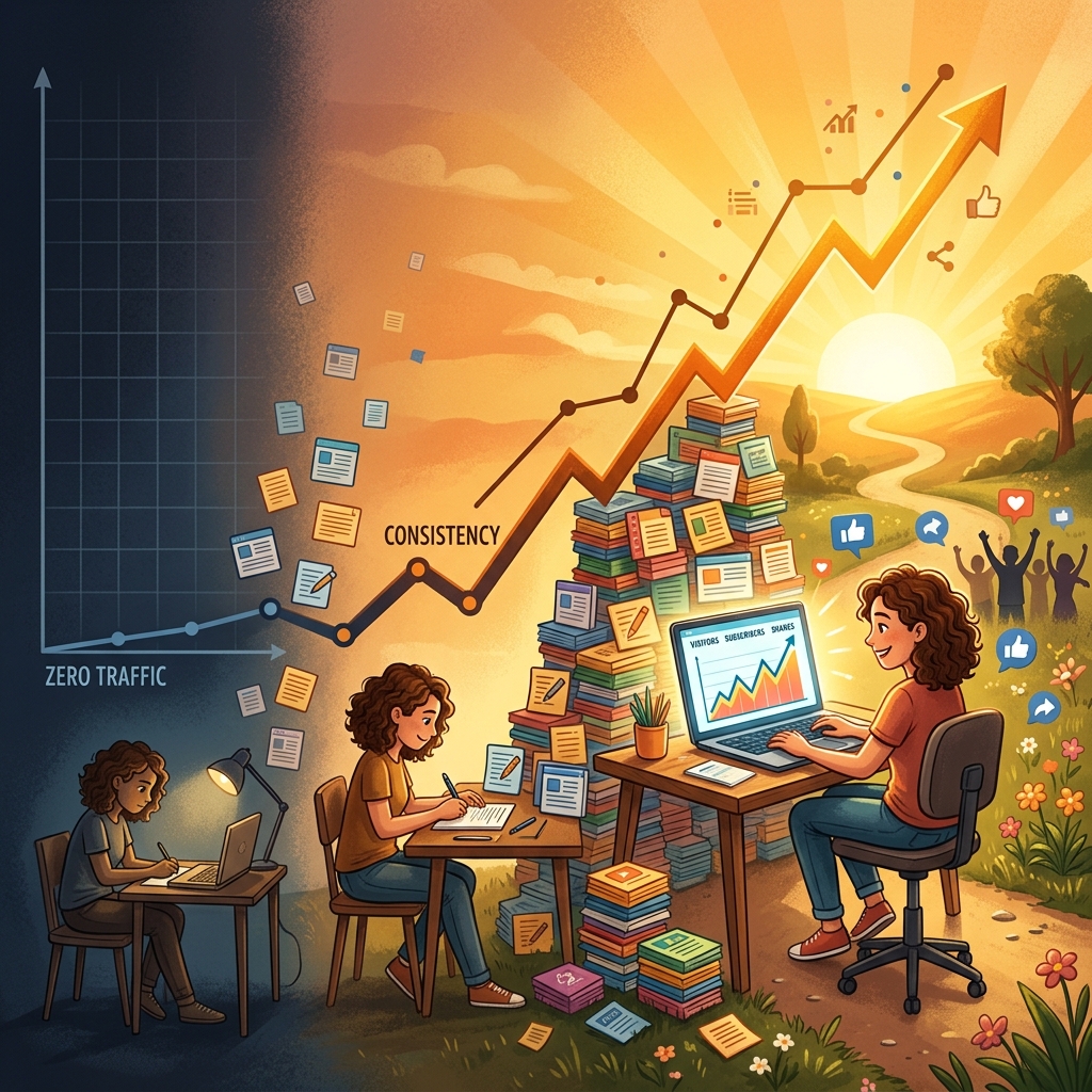 Blogger journey from zero traffic to growing analytics success